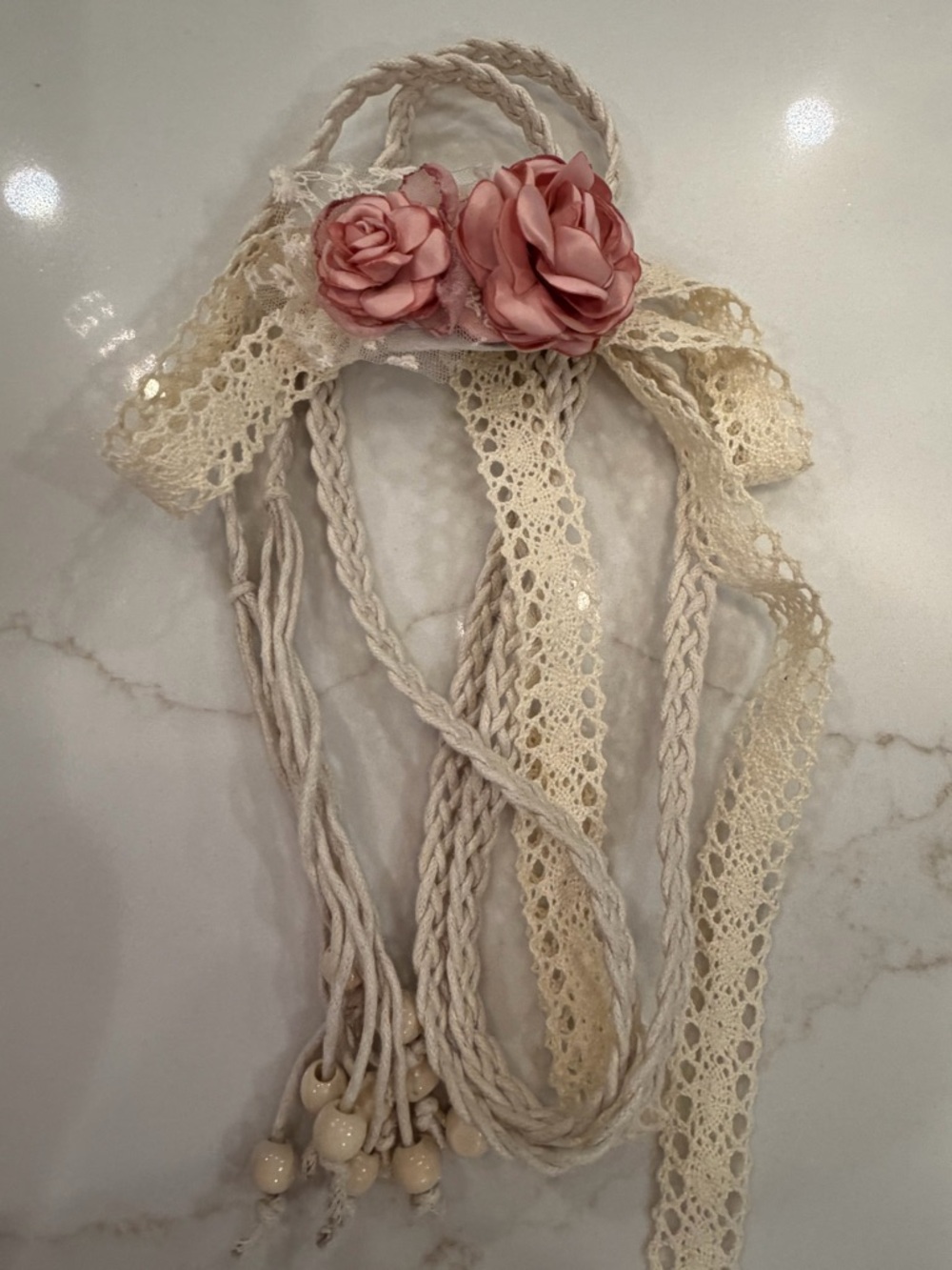 POL Feminine Handcrafted Blush Flower Belt OS - Picture 6 of 10